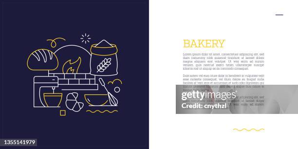 vector set of illustration bakery concept. line art style background design for web page, banner, poster, print etc. vector illustration. - artisan bread stock illustrations