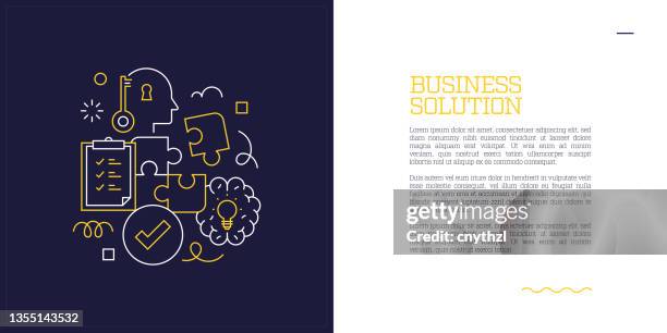 vector set of illustration business solution concept. line art style background design for web page, banner, poster, print etc. vector illustration. - employee engagement banner stock illustrations