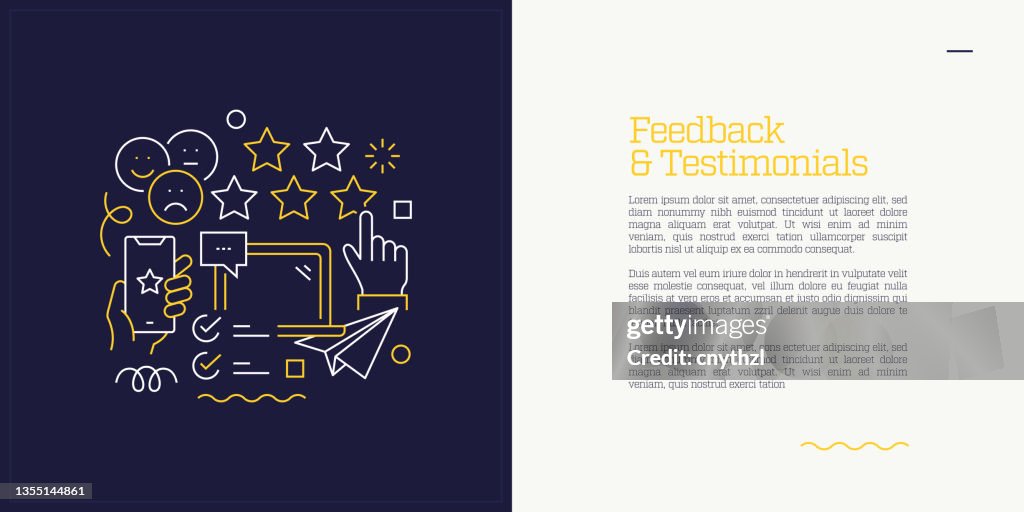 Conjunto vectorial de ilustración Feedback y Concepto de Testimonios. Diseño de fondo de estilo de arte de línea para página web, banner, póster, impresión, etc. Ilustración vectorial.