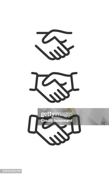 handshake line icons editable stroke - partnership logo stock illustrations