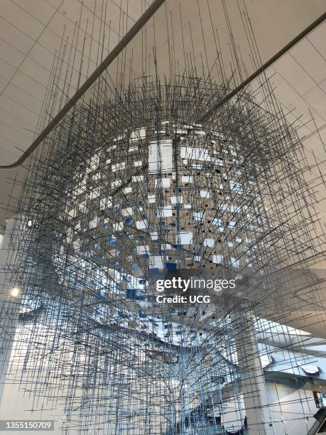 Artist Sarah Sze, Shorter than the Day, installation at the newly renovated LaGuardia Airport, Queens, New york.