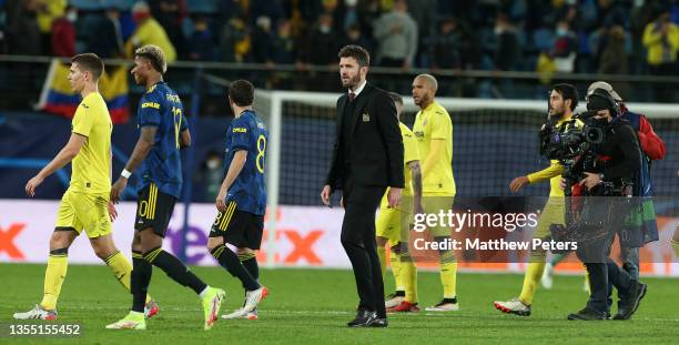 Interim Manager Michael Carrick of Manchester United walks off after the UEFA Champions League group F match between Villarreal CF and Manchester...