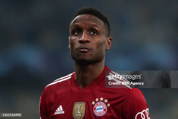 Bouna Sarr of FC Bayern Munchen looks on during the Group E - UEFA Champions League match between Dinamo Kiev and FC Bayern Munchen at the NSC...