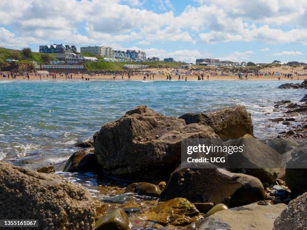 View from The Breakwater at Summerleaze Beach, Bude, Cornwall, UK.