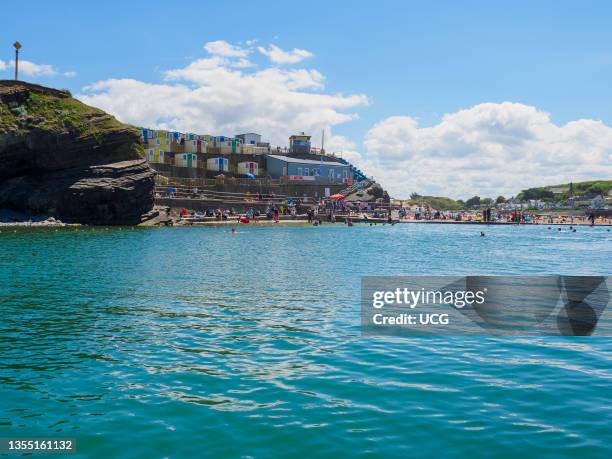 The Bude Sea pool, a tidal swimming pool built into the rocks at Summerleaze beach, Bude, Cornwall, UK.