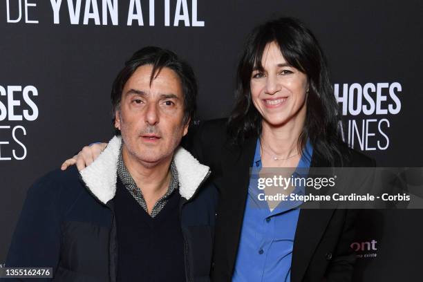 Yvan Attal and Charlotte Gainsbourg attend the "Les Choses Humaines" Premiere At Cinema UGC Normandie on November 23, 2021 in Paris, France.