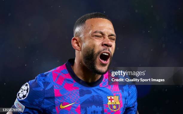 Xavi Hernandez, Manager of FC Barcelona reacts during the UEFA Champions League group E match between FC Barcelona and SL Benfica at Camp Nou on...