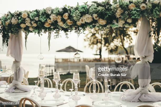 wedding detail , decoration flowers background - ceremony stock pictures, royalty-free photos & images