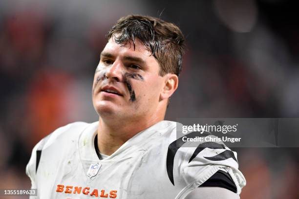 Defensive end Trey Hendrickson of the Cincinnati Bengals walks off the field after a game against the Las Vegas Raiders at Allegiant Stadium on...