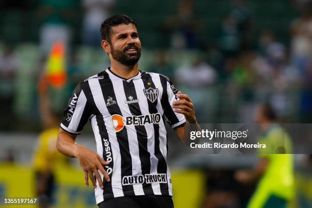 Diego Costa of Atletico Mineiro smiles during a match between Palmeiras and Atletico Mineiro as part of Brasileirao Series A 2021 at Allianz Parque...