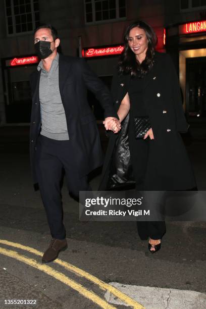 Frank Lampard and Christine Lampard seen attending Kelly Hoppen's CBE party at Langan's Brasserie on November 23, 2021 in London, England.