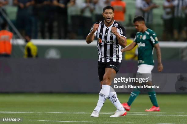 Hulk of Atletico Mineiro celebrates after scoring the second goal of his team during a match between Palmeiras and Atletico Mineiro as part of...