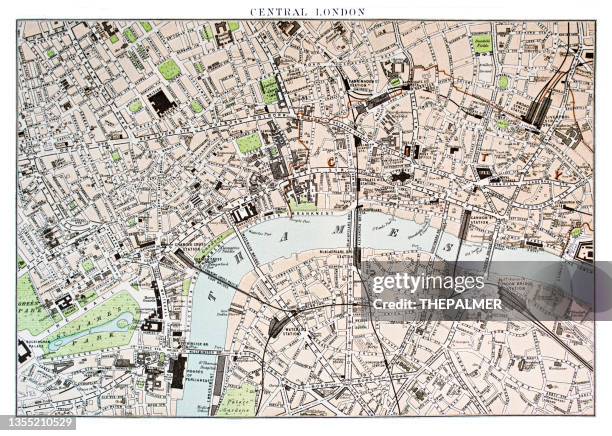 ilustrações de stock, clip art, desenhos animados e ícones de map of central london 1878 - rio tamisa