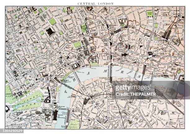 map of central london 1878 - central london stock illustrations