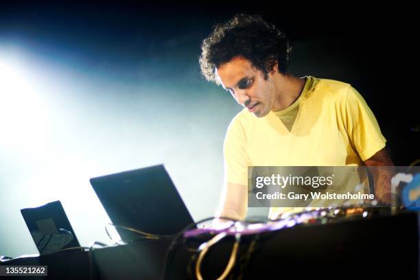 Four Tet performs on stage during ATP Nightmare Before Christmas at Butlins Holiday Centre on December 11, 2011 in Minehead, United Kingdom.