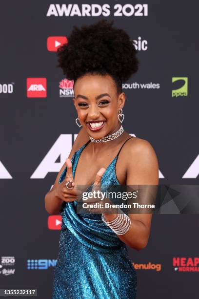 Tsehay Hawkins of The Wiggles attends the 2021 ARIA Awards at Taronga Zoo on November 24, 2021 in Sydney, Australia.