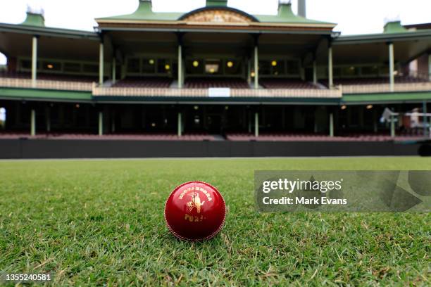 Red Kookaburra ball is seen at Sydney Cricket Ground, on November 24 in Sydney, Australia.