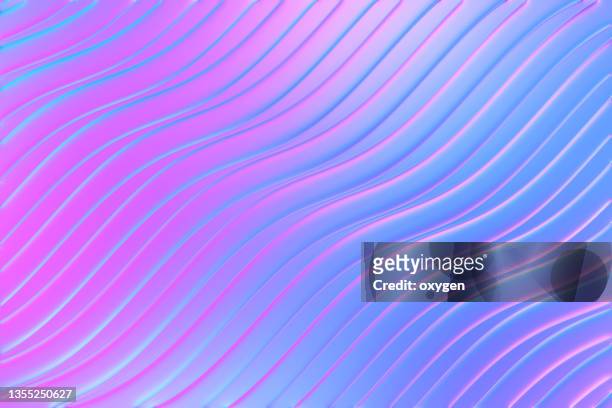 abstract trendy neon colored blue pink geometric striped parallel waves background. 3d waves colorful illustration - rippled stock pictures, royalty-free photos & images