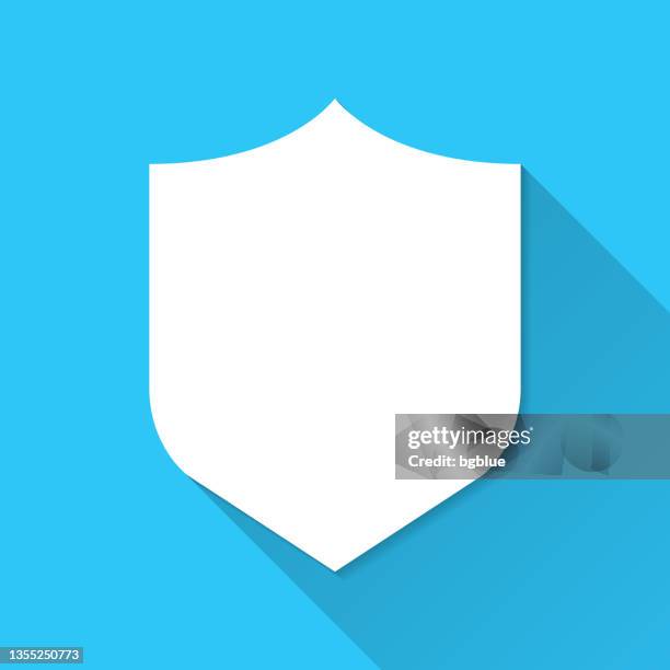 shield. icon on blue background - flat design with long shadow - shielding stock illustrations