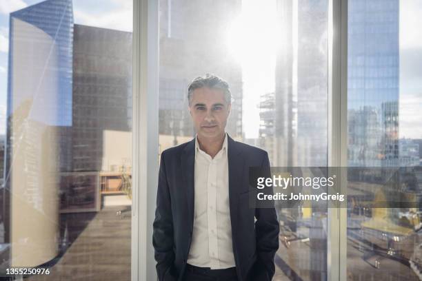 ritratto solare di un dirigente maschile in un ufficio moderno - solo un uomo maturo foto e immagini stock