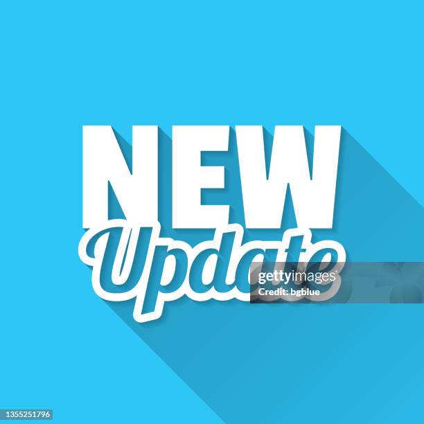 new update. icon on blue background - flat design with long shadow - update stock illustrations