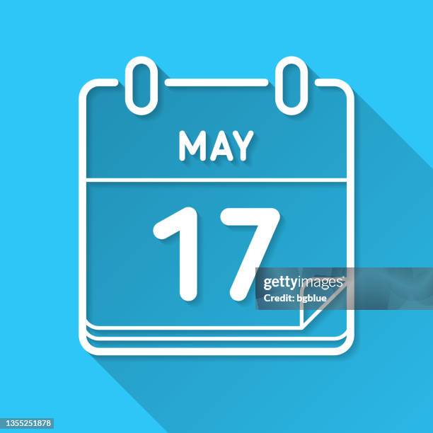 may 17. icon on blue background - flat design with long shadow - 17 may stock illustrations