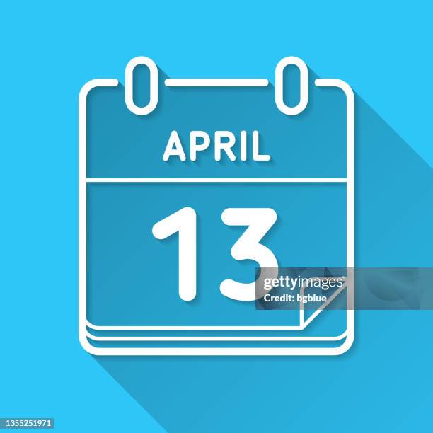 april 13. icon on blue background - flat design with long shadow - number 13 stock illustrations