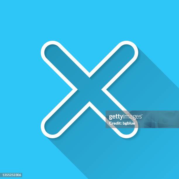 cross mark. icon on blue background - flat design with long shadow - letter x 3d stock illustrations