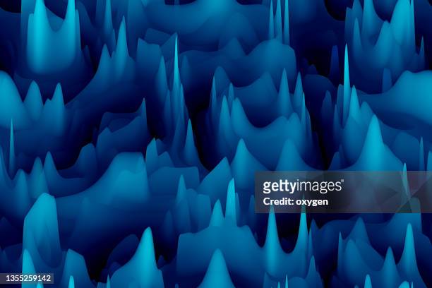 abstract flowing seamless pattern peak mountain hills blue curve waves background - navy blues v pies legends stock pictures, royalty-free photos & images