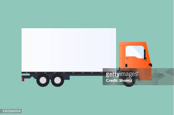 red utility truck on white background - truck side view stock illustrations