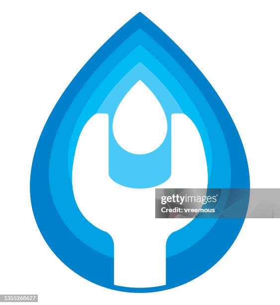 spanner and water drop plumbing symbol - water pipe stock illustrations