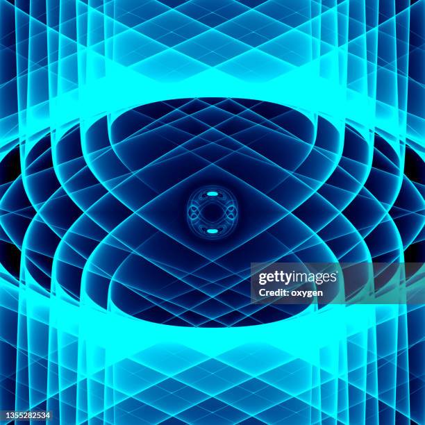 abstract mystic open eye psychic spirituality symbol. kaleidoscope neon blue light shape - magic eye fotografías e imágenes de stock