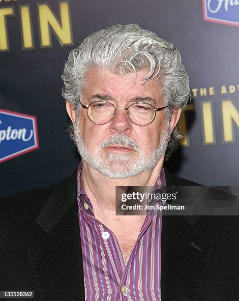 Director George Lucas attends the "The Adventures of TinTin" New York premiere at the Ziegfeld Theatre on December 11, 2011 in New York City.