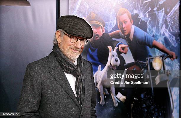 Director Steven Spielberg attends the "The Adventures of TinTin" New York premiere at the Ziegfeld Theatre on December 11, 2011 in New York City.