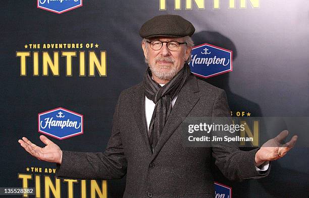 Director Steven Spielberg attends the "The Adventures of TinTin" New York premiere at the Ziegfeld Theatre on December 11, 2011 in New York City.