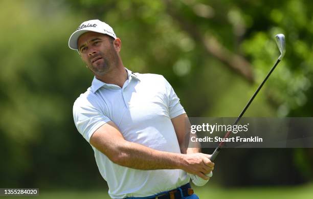 Ricardo Santos of Portugal plays a shot during a practice round prior to the JOBURG Open at Randpark Golf Club on November 24, 2021 in Johannesburg,...