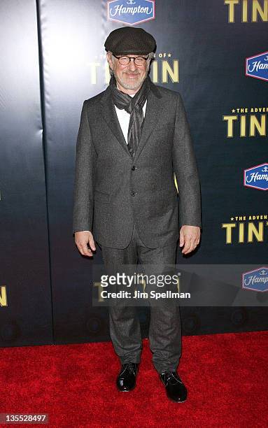 Director Steven Spielberg attends the "The Adventures of TinTin" New York premiere at the Ziegfeld Theatre on December 11, 2011 in New York City.