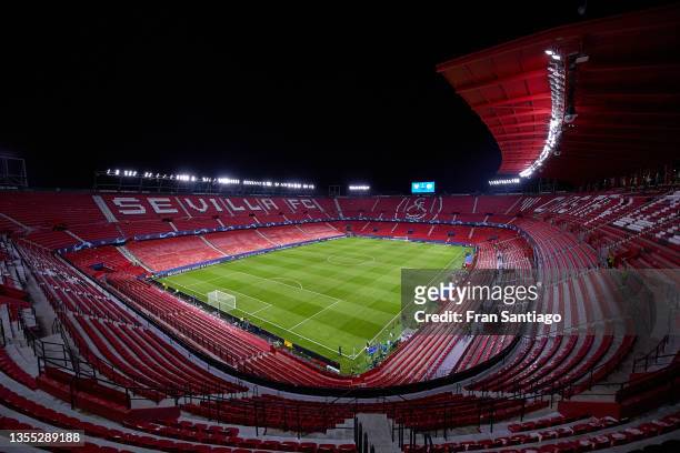 General view of the stadium prior to the UEFA Champions League group G match between Sevilla FC and VfL Wolfsburg at Estadio Ramon Sanchez Pizjuan on...