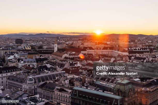 vienna cityscape during sunset, austria - austria skyline stock pictures, royalty-free photos & images