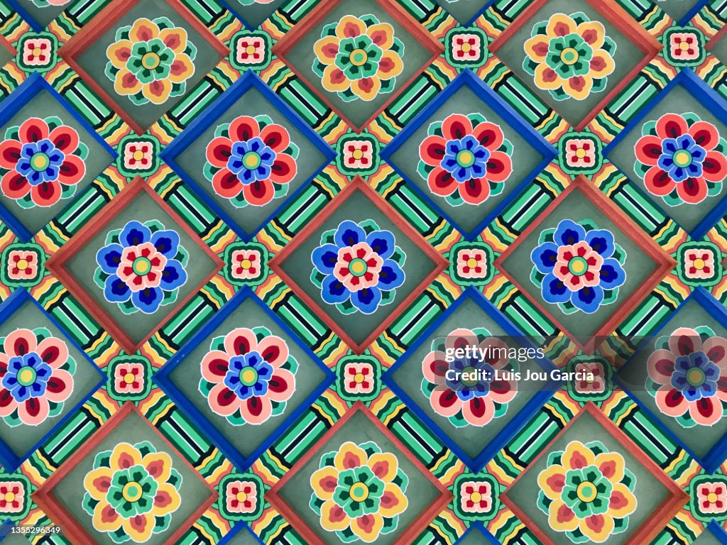Korean traditional geometric and floral pattern