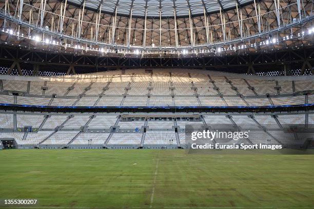 General View Of Lusail Iconic Stadium Field and Stands on November 17, 2021 in Lusail City, Qatar.