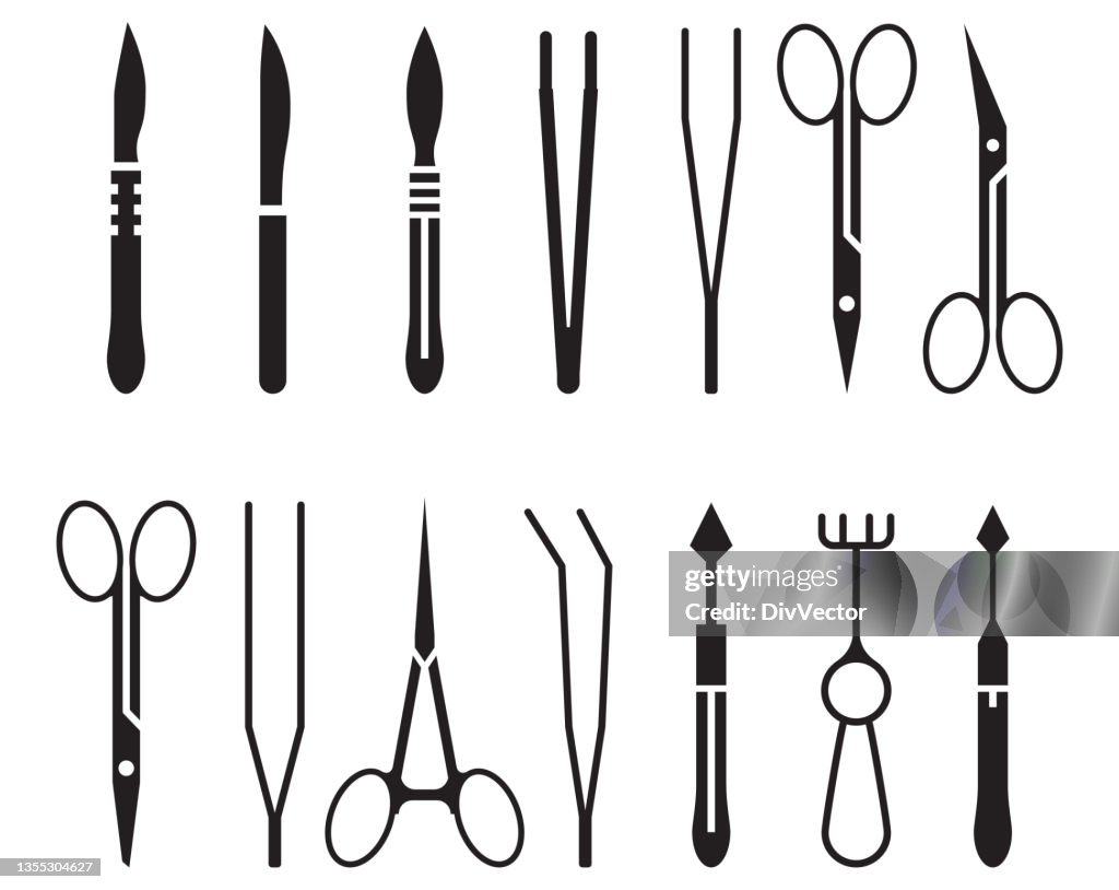 Surgical instruments icon set