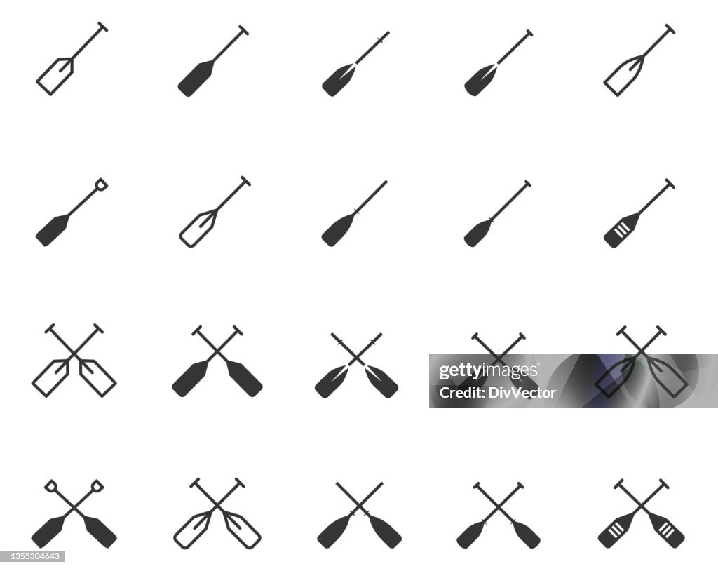 Boat oars icon set