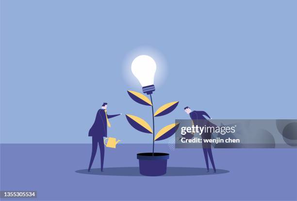 two business men watering the bulb tree - man doing yard work stock illustrations