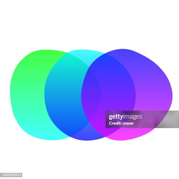 ilustrações de stock, clip art, desenhos animados e ícones de uneven different three solid overlapping multiple round-ish blobs, semitransparent - bolha forma