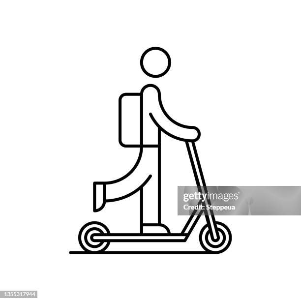 bildbanksillustrationer, clip art samt tecknat material och ikoner med man riding scooter - skoter