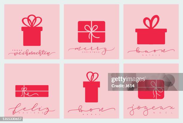 multilingual christmas greeting card set - 禮物盒 幅插畫檔、美工圖案、卡通及圖標