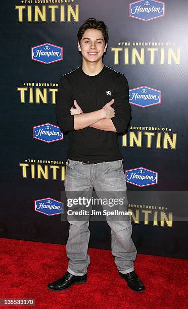 Actor Jake T. Austin attends the "The Adventures of TinTin" New York premiere at the Ziegfeld Theatre on December 11, 2011 in New York City.