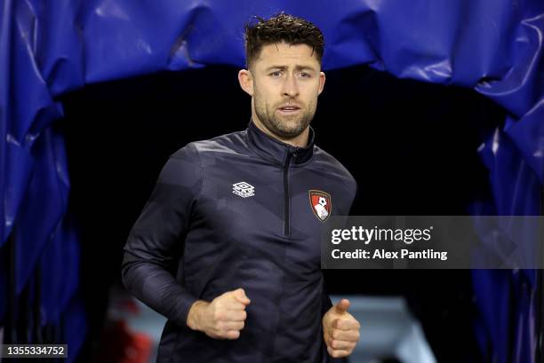 Gary Cahill of AFC Bournemouth walks out to warm up prior to the Sky Bet Championship match between Millwall and AFC Bournemouth at The Den on...