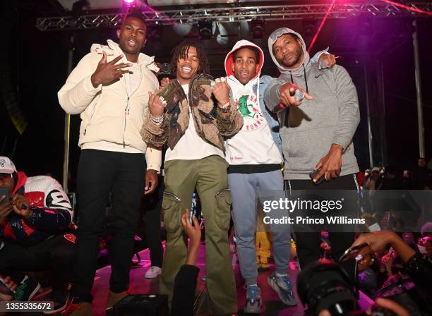 Julio Jones, Lil Baby, Audley “FlyGuyDC” Feemster and Polow Da Don attend "Keeping Up With The Jones" Turkey Giveaway at Greenbriar Mall on November...